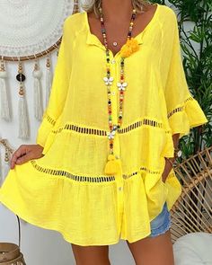 Look Boho Chic, Boho Plus Size, Women Blouses Fashion, Cotton Linen Dresses, Boho Shirts, Maxi Shirt Dress, Plus Size Top, Boho Casual, Bell Sleeve Dress