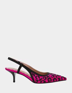 NAHLA FUSCHIA MULTI Slingback Kitten Heel | Women's Heels – Betsey Johnson Pink Low Heel Slingback Pumps For Evening, Leopard Print Evening Heels For Spring, Spring Evening Leopard Print Heels, Pink Fitted Kitten Heels For Evening, Fitted Pink Kitten Heels For Evening, Pink Kitten Heels With Heel Strap For Party, Pink Ankle Strap Kitten Heels For Evening, Satchel Backpack, Women's Heels