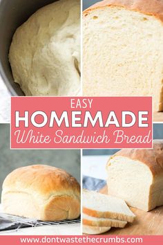 homemade white sandwich bread is cut and ready to be baked in the oven with text overlay that reads easy homemade white sandwich bread