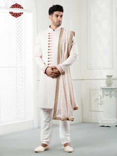 Off white with Peach Combination Indo western sherwani for men indo Western for Men,Wedding Sherwani Western Suits For Men, Outfit For Groom, Indian Wedding Sherwani, Sherwani For Wedding, Indo Western For Men, Indowestern Sherwani, Mens Ethnic Wear, Indo Western Sherwani, Mens Wear Wedding