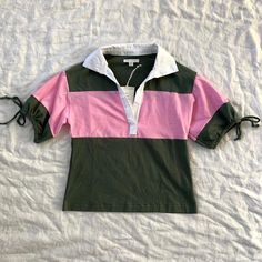 Nwt Free Assembly Pink And Green Striped Cotton Collared Shirt, White Collar Detail And Elastic Ties On The Arm Hems, Super Soft And Slight Out Stretchy Material, Tag Size Xs But Can Fit S/M As Well Due To Oversized Fit Length 22” Bust 17” Flat #Freeassembly #Pink #Green #Shirt #Collar Sporty Pink Summer Tops, Color Block Relaxed Fit Tops For Summer, Relaxed Fit Color Block Tops For Summer, Sporty Pink Cotton Top, Spring Color Block Short Sleeve Top, Sporty Pink Tops With Relaxed Fit, Pink Relaxed Fit Color Block Tops, Pink Color Block Tops With Relaxed Fit, Pink Color Block Relaxed Fit Tops