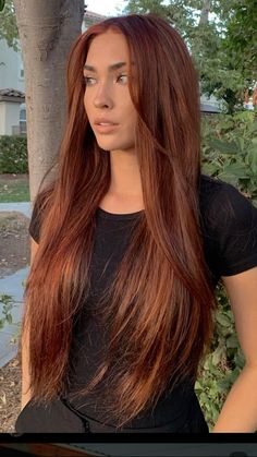 Straight Hair Colour Ideas, California Copper Hair, Dark Ginger With Highlights, Cowboy Cooper, Copper Hair Green Eyes, Copper Hair Red, Amber Brown Hair, Brunette Red Hair, Brown Red Copper