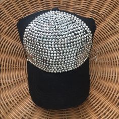 Adjustable Adjustable Black Hat With Rhinestones, Adjustable Black Hats With Rhinestones, Silver Party Hat, One Size Fits Most, Silver Party Hat One Size Fits Most, Trendy Adjustable Silver Hat, Adjustable Silver Cap, Trendy Silver Adjustable Hat, Silver Adjustable Cap, Black Snapback Baseball Cap For Party