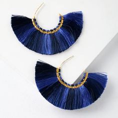 Never Worn Blue Bohemian Hoop Earrings For Party, Bohemian Blue Hoop Earrings For Party, Burst Of Light, Light Navy Blue, Accessories Jewelry Earrings, Fringe Earrings, Earrings Color, Women Accessories Jewelry, Blue Gold