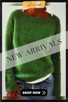 Solid Knitted Plus Size Pullovers Jumpers Sweaters Casual Knitted Fall Sweater, Green Chunky Knit Crew Neck Sweater, Casual Knitted Long Sleeve Top, Casual Long Sleeve Knitted Top, Fall Knitted Tops With Crew Neck, Casual Green Knitted Sweater, Winter Crew Neck Knitted Top, Winter Knitted Crew Neck Top, Green Knitted Winter Tops