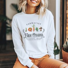 Tired of the agendas!? Us too!  Let thy food be thy medicine and the medicine be thy food!  And no I'm not registering my garden with the government.   Link to same graphic on a sweatshirt:  https://www.etsy.com/listing/1563487487/veggie-sweatshirt-farm-not-pharma-shirt?click_key=3f998b41dd2137f0c050e85b93ea187cd1938277%3A1563487487&click_sum=5f1d636c&ref=shop_home_active_1&pro=1&sts=1 This classic unisex long sleeve tee fits like a well-loved favorite. Casually elegant with an excellent quality Keeping Up Appearances, Gift For Gardener, Casually Elegant, Botanical Shirt, Gardening Shirts, Christian Tees, Clothes Line, Everyday Items, Farmer