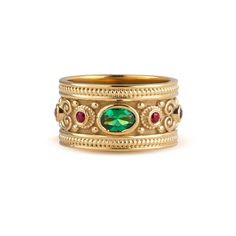 A beautiful Byzantine-style inspired ring. *real images of the ring, taken by us* Dimensions: 11mm width Gemstones: - Simulated Emerald (cubic zirconia) - Simulated Ruby (cubic zirconia) Material: - Sterling Silver (925) - 9K Gold (375) - 14K Gold (585) - 18K Gold (750) *All signet rings are hallmarked on the back for certification* - We offer FREE Worldwide DHL & FedEx Shipping! - Branded DanelianJewelry Gift Box with each order! Our customer service is available 7 days a week. Leave us your me Byzantine Ring, Byzantine Gold, Byzantine Rings, Ancient Greek Jewelry, Multi Gemstone Ring, Medieval Jewelry, Signet Rings, Greek Jewelry, Emerald Ring