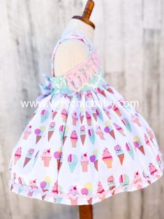 Ice Cream Birthday Dress Ice Cream Dress Ice Cream Party - Etsy Sweet Multicolor Summer Dress, Multicolor Summer Birthday Dress, Whimsical Summer Birthday Dress, Fun White Dresses For Birthday, Cream Birthday Dress, Candyland Dress, Cake Smash Dress, Ice Cream Dress, Little Mermaid Dresses