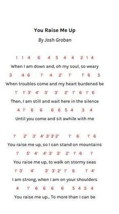 the poem you raise me up by john groban is shown in red and white