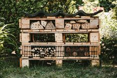 a wooden structure made out of wood with holes in it