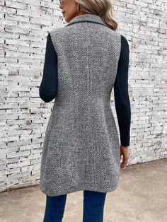 Modern Grey Plain Sleeveless Outerwear Fitted Sleeveless Gray Sweater Vest, Gray Sleeveless Fall Tank Top, Gray Sleeveless Tank Top For Fall, Gray Tank Top For Fall, Fitted Gray Vest, Sleeveless Fall Outerwear, Gray Stretch Vest For Spring, Sleeveless Winter Workwear Vest, Winter Workwear Sleeveless Vest