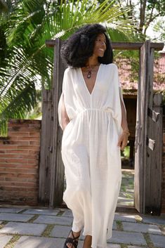 Off White Goddess Dress Cotton Linen V Neck Kaftan, White Beach Dress, Boho Kaftan With Pockets Summer Beach Coverup Dress Vacation Outfit - Etsy Bohemian V-neck Maxi Dress For Resort, V-neck Maxi Dress For Beach Cover-up, V-neck Maxi Dress Beach Cover-up, White V-neck Dress For Resort, White V-neck Resort Dress, Bohemian Summer Kaftan For Daywear, Bohemian Kaftan For Summer Daywear, Summer Tunic Maxi Dress For Daywear, Bohemian Beach Dress With Short Sleeves For Daywear