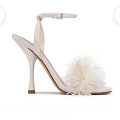 Brand New With Packaging/Box Size 6 Heels. 3.93” Heels, Only Tried On. Perfect Height Heel But Would Not Recommend For Wide Feet. Ivory Not White White Feather Heels, Feather Collection, Feather Sandals, Feather Heels, Gladiator Sandals Heels, Beige Heels, White Feather, Open Toed Heels, White Heels