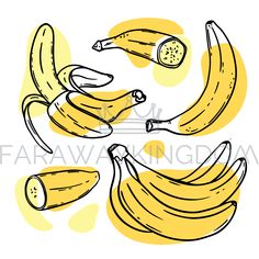 some bananas are sitting next to each other on a white background with the words banana