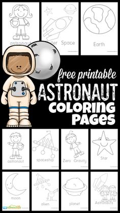 an astronaut coloring page for kids with space and stars in the background, including planets