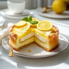 there is a lemon cake on the plate