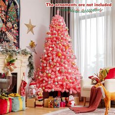 a pink christmas tree in a living room