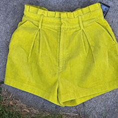 Size M, But Its A Smaller Medium Color Is A Bright Neon Or Highlighter Yellow/Green Relatively Light Weight, 99% Cotton Sailor Shorts, Gold Shorts, Beige Shorts, Corduroy Shorts, Sailor Fashion, High Waisted Jean Shorts, High Rise Denim Shorts, Denim Cutoffs, Khaki Shorts