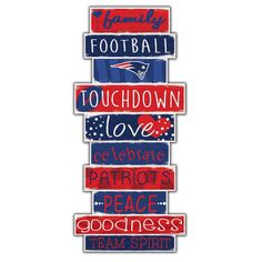 the new england football team sticker is shown in red, white and blue colors