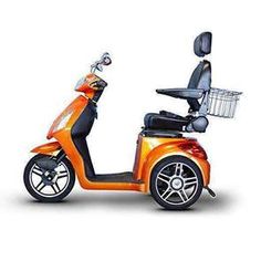 an orange scooter with a basket on the back