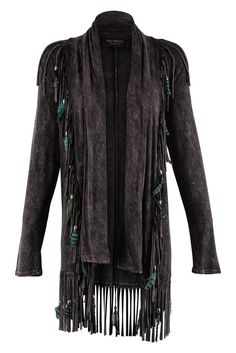 Black Long-sleeved Outerwear With Tassels, Black Long Sleeve Outerwear With Tassels, Black Fringe Long Sleeve Cardigan, Winter Festival Outerwear With Beaded Fringe, Black Long Sleeve Fringe Cardigan, Fringe Long Sleeve Cardigan For Festivals, Fringe Outerwear For Fall Festival, Long Sleeve Beaded Fringe Festival Outerwear, Bohemian Winter Outerwear With Beaded Fringe