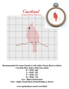 a cross stitch pattern with the words cardinal on it and an image of a red fire hydra