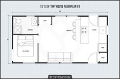 a floor plan for a tiny house with two bedroom and living room in the middle