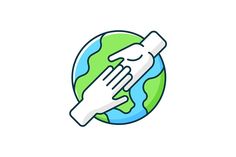 a hand washing the earth with a white glove on it's palm, in front of