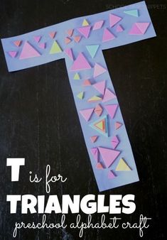 a cross made out of paper with the words t is for triangles preschool alphabet craft