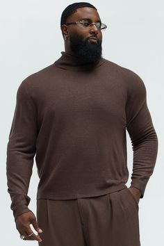 Model Height: 6'2 - Wearing Large Big & Tall: Height 6'3- Wearing XXXL Available In Chocolate. Turtleneck Long Sleeve Ribbed Cuff And Bottom Hem 100% Acrylic Imported California Proposition 65 WARNING: Cancer and Reproductive Harm - www.P65Warnings.ca.gov. | Mens DeAngelo Turtleneck Sweater in Chocolate Brown size XL by Fashion Nova Tall Height, Chocolate Fashion, Mens Sweaters, Turtleneck Long Sleeve, Big & Tall, Model Height, Chocolate Brown, Sweater Shop, Turtleneck Sweater