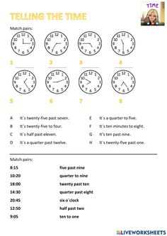 telling time worksheet for kids to learn how to tell the time on clocks