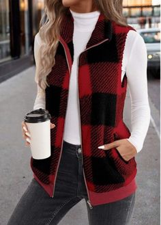 Color:Wine Red;Size:S;Size:M;Size:L;Size:XL;Size:XXL;Package Contents:1 X Waistcoat; Elegant Dresses Plus Size, Sleeveless Waistcoat, Swimwear Suits, Plaid Outfits, Black Swimwear, Plaid Tops, Women's Coats & Jackets, Cozy Fashion, Cardigan Tops