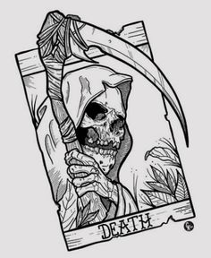 Dark Skeleton Art, Tortured Soul Art, Eye Ball Tattoo Design, Creepy Tattoo Designs Drawings, Cute Creepy Tattoos, Tarot Tattoo Ideas, Movie Character Tattoos, Grim Reaper Drawing, Gothic Drawings