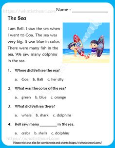 an english worksheet with pictures of children on the beach and in the ocean