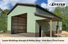 an image of a garage with the words, better buildings garage & hobby - pole barn frame