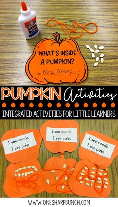 pumpkin activities for little learners to make with paper plates and glue on the table