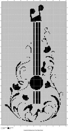 a black and white cross stitch pattern with an acoustic instrument on it's side