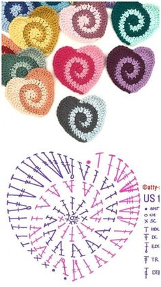 crocheted hearts are arranged in the shape of a ferris wheel