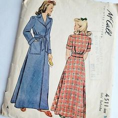 <p dir="ltr" style="margin-top:0; margin-bottom:0;">Vintage McCall 4511.</p> <p dir="ltr" style="margin-top:0; margin-bottom:0;">1940's girls bathrobe pattern. Option of long sleeve or short sleeve. </p> <p dir="ltr" style="margin-top:0; margin-bottom:0;">Copyright 1941.</p> <br> <p dir="ltr" style="margin-top:0; margin-bottom:0;">Size 10.</p> <br> <p dir="ltr" style="margin-top:0; margin-bottom:0;">Complete.</p> <p dir="ltr" style="margin-top:0; margin-bottom:0;">Most pieces are cut.</p> <p dir Bathrobe Pattern, Vintage Robes, Historic Fashion, Girls Robes, Retro Lingerie, Diy Skirt, Women's Robe, Easy Sewing Patterns, Vintage Girls