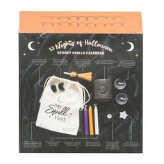 an assortment of items in a bag with the words, night and halloween written on it