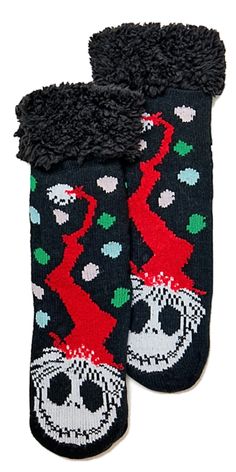 DISNEY Ladies THE NIGHTMARE BEFORE CHRISTMAS SHERPA SLIPPER SOCKS - Novelty Socks for Less Holiday Slippers, Disney Nightmare Before Christmas, Point Design, Christmas Black, Novelty Socks, Disney Accessories, Slipper Socks, Disney Ladies, Blue Dot