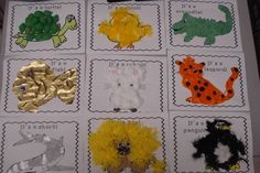 there are many different animal pictures on this sheet of paper with gold foil around them