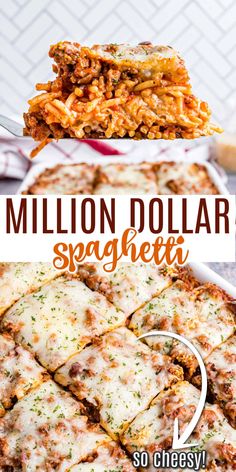 a collage of different types of pizza with text overlay that reads, million dollar spaghetti