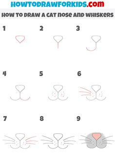 how to draw a cat nose and whiskers step by step instructions for kids