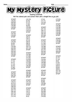 the mystery picture worksheet is shown with numbers and times for each item in it