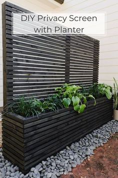 an outdoor privacy screen with plants growing in it and the words diy privacy screen with planter