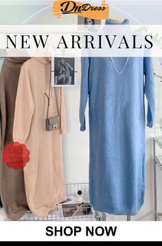 Casual Long Sleeves Loose Solid Color High-neck Sweater Dresses Stretch Solid Color Sweater Dress For Spring, Winter Stretch Solid Color Dresses, Stretch Solid Color Winter Dresses, Winter Stretch Dresses In Solid Color, Fall Daywear Dresses In Solid Color, Casual Long Sweater Dress For Spring, Casual Solid Color Winter Dress, Long Solid Color Winter Dress, Oversized Solid Color Dresses For Winter