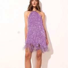 Halter Fringe/Sparkly Purple Dress From Shein! Never Worn! Size M. Purple Dress Quince, Purple Mini Sequin Dress For Party Season, Lavender Mini Dress For Prom, Glamorous Purple Mini Dress With Sequins, Glamorous Purple Sequin Mini Dress, Purple Sequin Mini Dress For Spring, Purple Mini Sequin Dress For Spring, Fitted Lavender Sequined Dress, Lavender Mini-length Dress For Prom