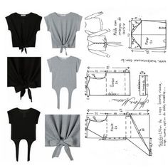 four different types of clothing and instructions for making the top with an attached back tie