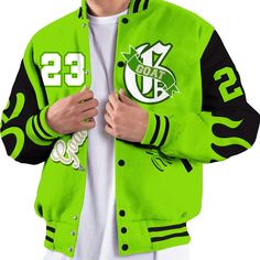 Brand Dunkare Electric Green 6s Varsity Jacket The GOAT Flight Streetwear All Over Print Baseball Varsity Jacket Varsity Jacket For College In Sportswear Style, College Varsity Jacket With Long Sleeves In Sportswear Style, Green Baseball Collar Outerwear For Streetwear, Green Sporty Varsity Jacket For Winter, Green Baseball Collar Jacket For Streetwear, Green Streetwear Jacket With Baseball Collar, Green Varsity Outerwear With Baseball Collar, Green Varsity Outerwear, Green Varsity Jacket With Pockets